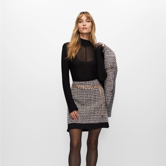 Melanie Lynn Houndstooth Motif A-Line Skirt - Picture 3 of 10